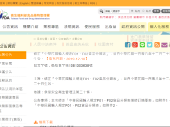 修正「中華民國輸入規定F01、F02貨品分類表」，並自中華民國一百零八年十二月二十日生效。