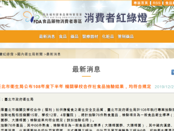 臺北市衛生局公布108年度下半年 機關學校合作社食品抽驗結果，均符合規定