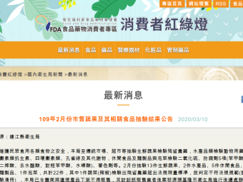 109年2月份市售蔬果及其相關食品抽驗結果公告