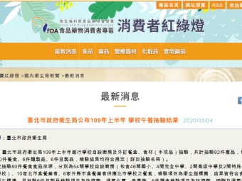 臺北市政府衛生局公布109年上半年 學校午餐抽驗結果